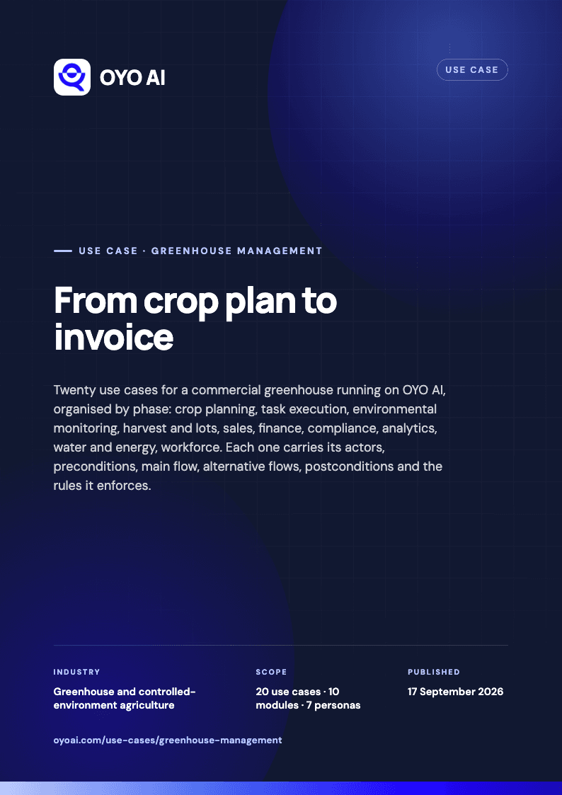 Cover of the OYO AI use case: From crop plan to invoice