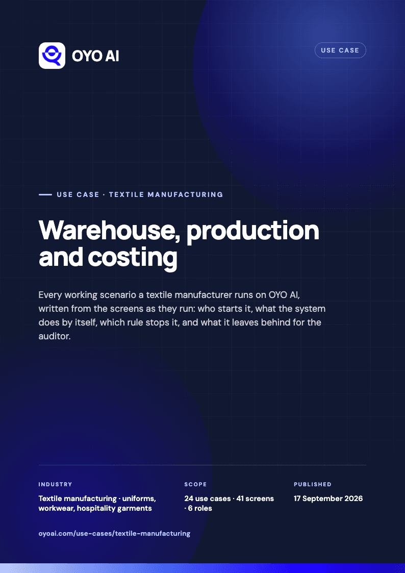 Cover of the OYO AI use case: Warehouse, production and costing